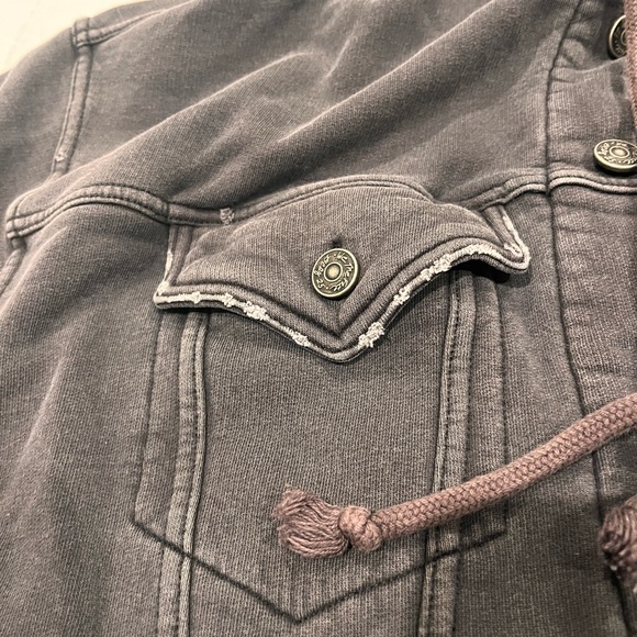 Free People Dreamers Cropped Button Up Hoodie Jacket Gray Streetwear Large - Picture 3 of 14